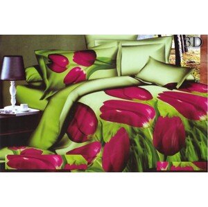 Zelený ložní povlečení s motivem tulipánů Šířka: 160 cm | Délka: 200 cm 2ks 70x80 cm (standard zdarma)