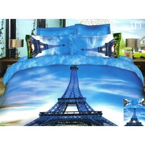 Modré 3D ložní povlečení s Eiffelovou věží Šířka: 160 cm | Délka: 200 cm 2ks 70x80 cm (standard zdarma)