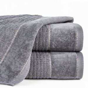 Bavlněná osuška GLORY v tmavě šedé barvě s velurovým lemem a lesklou nití Šířka: 50 cm | Délka: 90 cm