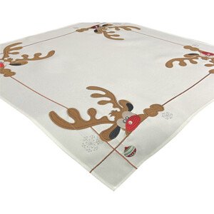 Čtvercový ubrus bílý s aplikací soba Šířka: 85 cm | Délka: 85 cm