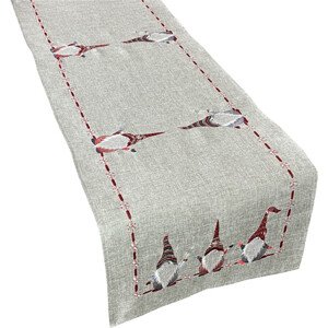 Šedá vánoční štóla s červenou výšivkou skřítků Šířka: 55 cm | Délka: 120 cm