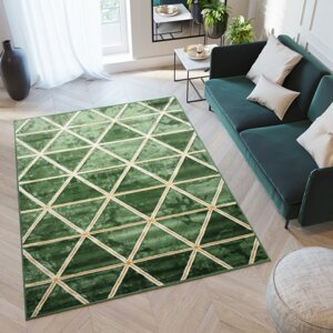 Moderní zelený koberec se vzorem zlatého trojúhelníku Šířka: 80 cm | Délka: 150 cm