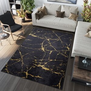 Tmavý moderní koberec s mramorovým vzorem Šířka: 80 cm | Délka: 150 cm