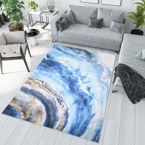 Moderní modrý koberec s abstraktním vzorem Šířka: 140 cm | Délka: 200 cm