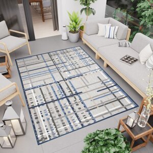 Terasový šedý koberec s modrým vzorem Šírka: 120 cm | Dĺžka: 170 cm