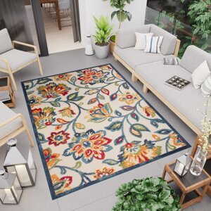Krémový terasový koberec s barevnými květy Šírka: 120 cm | Dĺžka: 170 cm