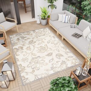 Krémový terasový koberec s květinovým vzorem Šírka: 120 cm | Dĺžka: 170 cm