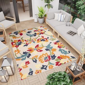 Krémový terasový koberec se vzorem barevných květin Šírka: 120 cm | Dĺžka: 170 cm