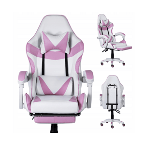 Bílo - růžová ergonomická herní židle CLASSIC s podnožkou