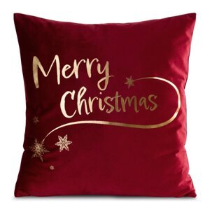Červený sametový vánoční přehoz MERRY CHRISTMAS Šířka: 45 cm | Délka: 45 cm