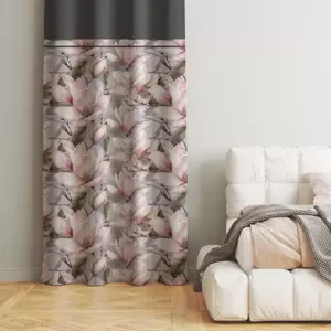 Dekorativní závěs šedý s jemným vzorem pivoňky Šířka: 160 cm | Délka: 270 cm