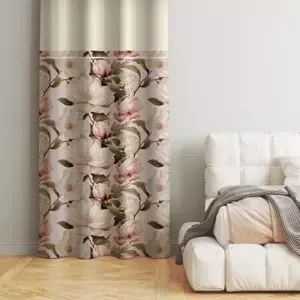 Dekorativní závěs v krémové barvě s jemným vzorem pivoňky Šířka: 160 cm | Délka: 270 cm