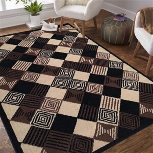 Koberec ALFA se čtvrtkovým geometrickým vzorem - hnědý Šířka: 80 cm | Délka: 150 cm