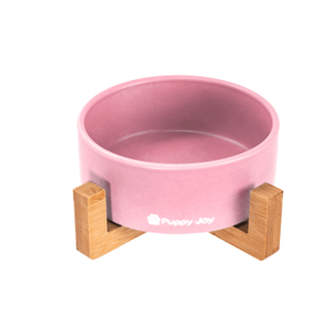 Keramická miska pro psa nebo kočku s bambusovým podstavcem - různé barvy PINK