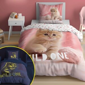 Svítící bavlněné povlečení - Cute Kitty Šířka: 160 cm | Délka: 200 cm