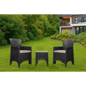 Zahradní set pro 2 osoby - 2 křesla s polštáři + stůl