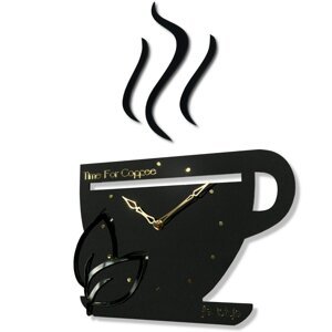Designové kuchyňské hodiny TIME FOR COFFEE Černá