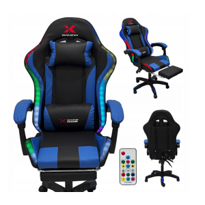 Herní židle Xgaming LED s opěrkou nohou - černá a modrá
