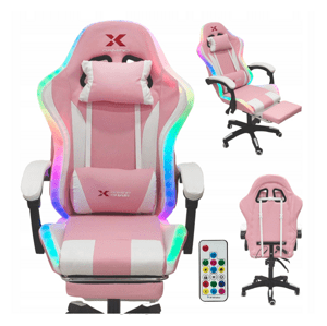 Herní židle Xgaming LED s opěrkou nohou - růžová