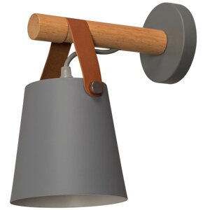 Designová nástěnná lampa ze dřeva a kovu Šedá