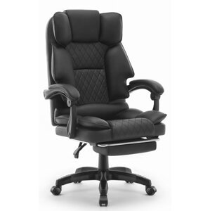 Ergonomická kancelářská židle HC-1031 z eko kůže s opěrkou nohou - černá