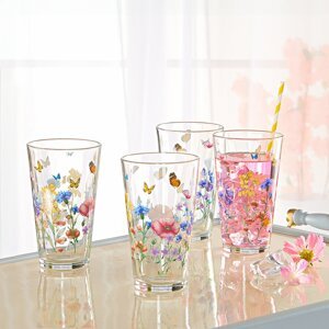 4 sklenice na long drinky Květy