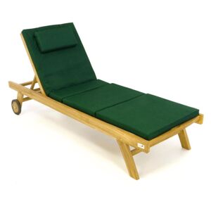 Lehátko DIVERO s polstrováním, neošetřeny teak, tmavě zelená