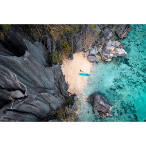 Fotografie Aerial view of woman with kayak, Marco Bottigelli, 40 × 26.7 cm