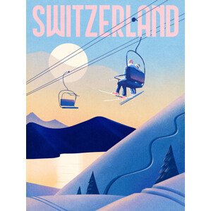 Ilustrace Ski Switzerland, Mark Harrison, 30 × 40 cm