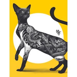 Ilustrace Japanese Cat Tattoo Yellow, Mark Harrison, 30 × 40 cm