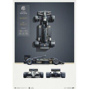 Umělecký tisk Team Lotus - Type 97T - Blueprint - 1985, 50 × 70 cm