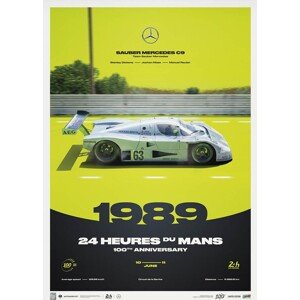 Umělecký tisk Sauber Mercedes C9 - 24h Le Mans - 100th Anniversary - 1989, 50 × 70 cm