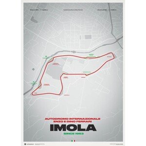 Umělecký tisk Imola Circuit – Track Evolution – Autodromo Internazionale Enzo e Dino Ferrari, 50 × 70 cm