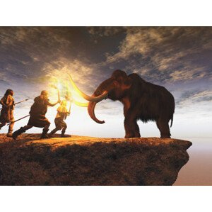 Ilustrace Prehistoric men hunting a young mammoth, estt, 40 × 30 cm