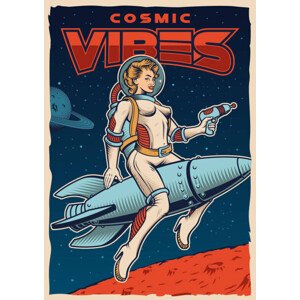 Ilustrace Vintage space poster with pin up, Kasyanov-creation, 30 × 40 cm