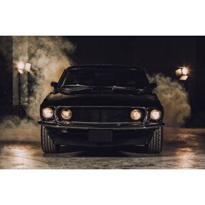 Ilustrace Classic black car in garage, mgstudyo, 40 × 26.7 cm