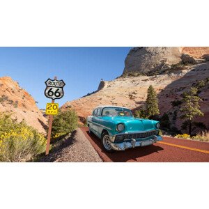 Ilustrace Vintage car oldtimer driving through National, Grafissimo, 40 × 22.2 cm
