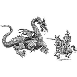 Ilustrace Knight and Dragon - Medieval, KeithBishop, 40 × 24.6 cm