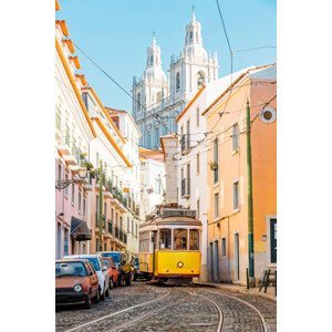 Fotografie Yellow tram on the narrow street, Alexander Spatari, 26.7 × 40 cm