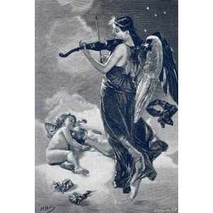 Ilustrace Angel woman with wings plays the, clu, 26.7 × 40 cm