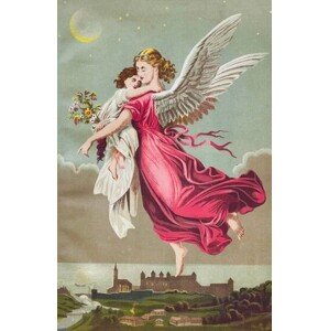 Ilustrace Angel holding a girl flying away, clu, 26.7 × 40 cm