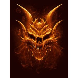 Ilustrace Demon fire skull digital painting, Refluo, 30 × 40 cm