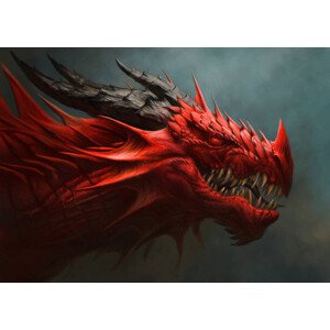 Ilustrace Red dragon head digital painting., Refluo, 40 × 30 cm