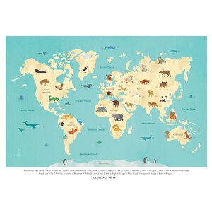 Ilustrace World Map Animals, Erik Wintzell, 40 × 30 cm