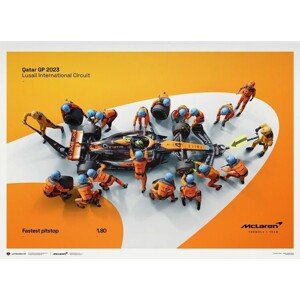 Umělecký tisk McLaren Formula 1 Team - 2023 World Record Fastest Pit Stop 1.80 - McLaren Pos, 40 × 50 cm