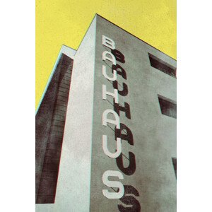 Ilustrace Bauhaus Dessau architecture in vintage magazine style, Rosana Laiz Blursbyai, 26.7 × 40 cm