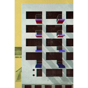 Ilustrace Bauhaus Dessau architecture in vintage magazine style V, Rosana Laiz Blursbyai, 26.7 × 40 cm