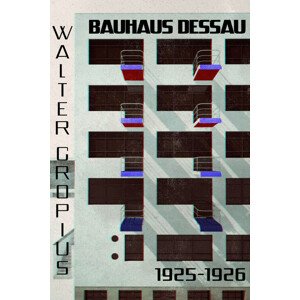 Ilustrace Bauhaus Dessau architecture in vintage magazine style IV, Rosana Laiz Blursbyai, 26.7 × 40 cm
