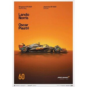 Umělecký tisk McLaren Formula 1 Team - 2023 Stealth Mode 60th Anniversary - Unique Numbers McLaren Poster, 50 × 70 cm