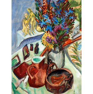 Obrazová reprodukce Floral Still Life with Jug & An African Bowl, Ernst Ludwig Kirchner, 30 × 40 cm